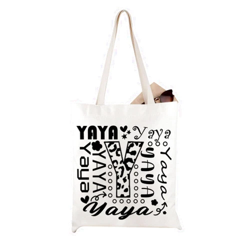 WCGXKO Yaya Gift Yaya Typography Canvas Tote Bag Travel Bag Shopping Bag for Grandma