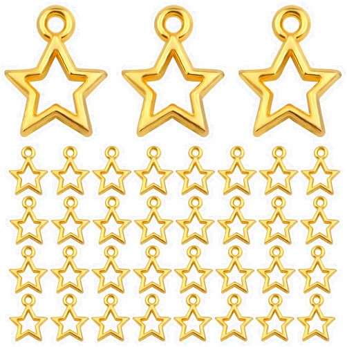 BronaGrand 200pcs Golden Plated Star Pentagram Charms Pendants Alloy Hollow Celestial Mini Star Dangle Pendants Jewelry Findings for DIY Necklace Earrings Craft Supplies