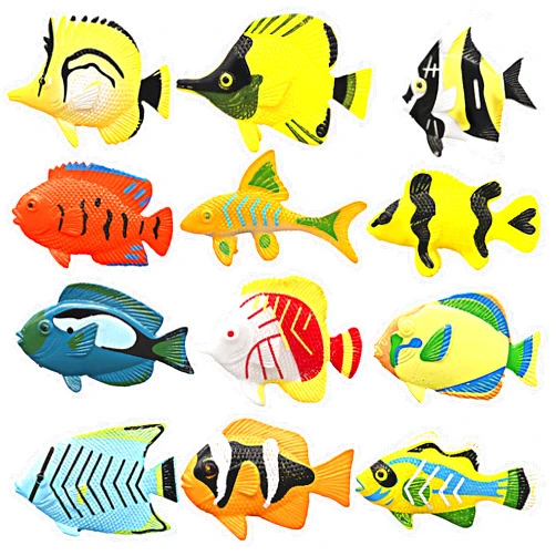 HAPTIME 12PCS Tropical Fish Toys Set, Pastic Cute Sea Life Creatures Learning Educational Toy Party Favors & Christmas Gifts for Boys, Girls, Kids