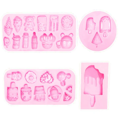 Ywzbomoldrm Ice Cream Silicone Molds 3 Pcs, Mini Popsicle Cake Decorating Chocolate Fondant Mold for Cake Decoration Candy Sugar Cupcake Topper Cake Pop Popsicle