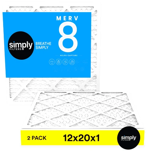 Simply 12x20x1 Air Filter, Merv 8, MPR 600, 2 Pack, For Home AC Furnace & HVAC (Actual Size: 11.75