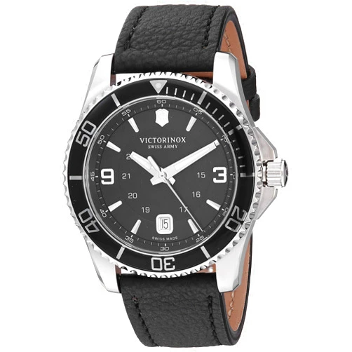Victorinox Men's Stainless Steel Swiss Quartz Watch with Leather Strap, Black, 21.4 (Model: 241862)