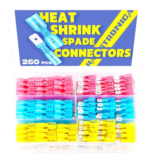 haisstronica 260PCS Heat Shrink Spade Connectors-Electrical Wire Connectors-Quick Disconnect Connectors -Female and Male Spade terminlas for Watercraft,Electronics,Automotive Crimp Connectors