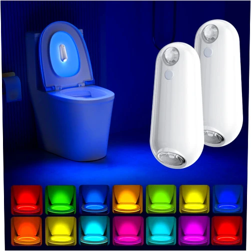 SENCU 2-Pack Toilet Night Light Motion Activated Sensor,USB Rechargeable RGB Toilet Bowl Light,Stick-On LED Nightlights for Bathroom, Bedroom, Cabinet, Stairs, Hallway,Funny Valentine Day/Birthday Gifts