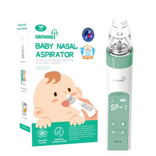 GROWNSY Nasal Aspirator for Baby, Electric Nose Aspirator for Toddler, Baby Nose Sucker, Automatic Nose Cleaner with 3 Silicone Tips, Adjustable Suctions, Music and Light Soothing Function (Green)