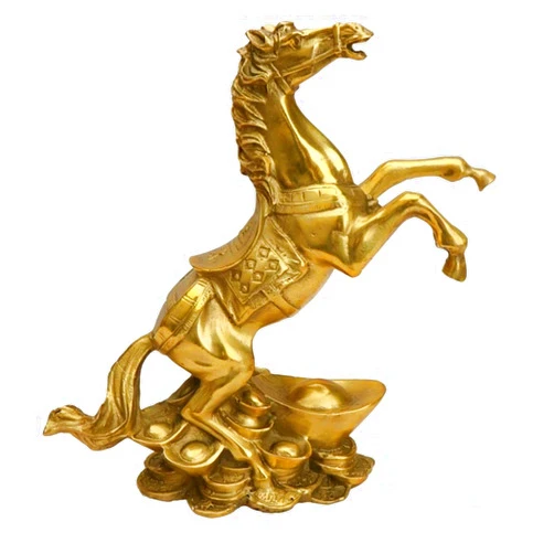 BytheM Sculpture Tabletop Pure Copper Fortune Horse, Zodiac Horse Statue, for Collectible Figurines Fortune Horse Yuan Ingots Lucky Crafts Decoration,Brass,Large