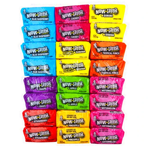 FASO SWEET Now and Later Candy Variety Pack – 24 Packs with 10 Flavors, 6 Pieces Per Pack, 144 Pieces Total – Perfect for Sharing, Parties, and Snacking