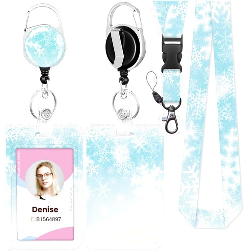 ARTCREATOR ID Badge Holder with Lanyard, Cute Reel Retractable Heavy Duty and Detachable Name Tag Clips,PowderBlue Snowflake is Fine Lanyards for Id Badges, Nurse Teacher Office Gifts