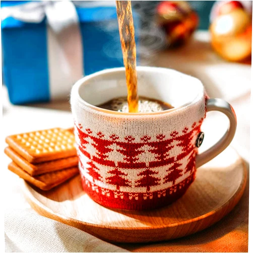 GUTE Sweater Mug Winter Cozy Gift Idea Red & White Tree Gift Mugs - Holiday Seasonal Gift, 14oz 3.5