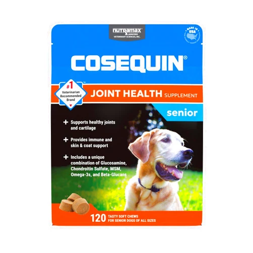 Cosequin Nutramax Senior Joint Health Supplement for Senior Dogs - with Glucosamine, Chondroitin, Omega-3 for Skin and Coat Health and Beta Glucans for Immune Support, 120 Soft Chews
