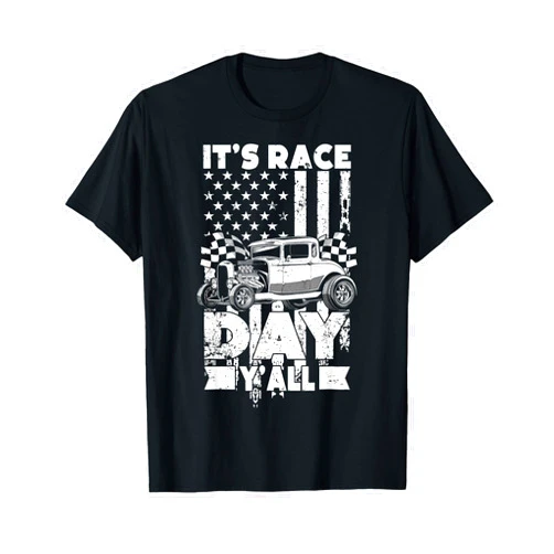 Hot Rod Racing Enthusiast Apparel It's Race Day Y'all - Checkered Flag Racing Flag Funny T-Shirt