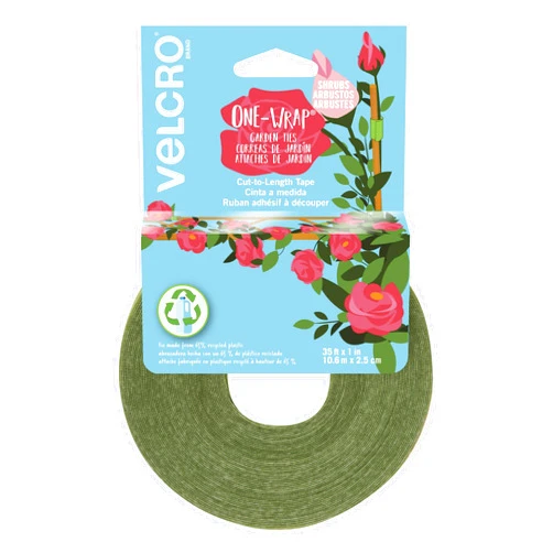 VELCRO Brand VEL-30089-AMS Wide Extra Support Garden Ties Recycled Plastic for Strong Roses Shrubs Vines and Heavy Plants, 1in x 35ft, Green