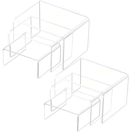 Chuangdi 2 Sets Acrylic Display Risers, Product Stand, Jewelry Display Riser Shelf Showcase Fixtures for Dessert Cupcake Candy Figure Treat Action Showcase(Clear,Small Set)