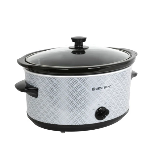 West Bend Slow Cooker 6-Quart Manual Crockery Style with Dishwasher Safe Oval Ceramic Crockpot and Glass Lid Two Temperature Settings Plus Keep Warm, 330-Watts, Silver