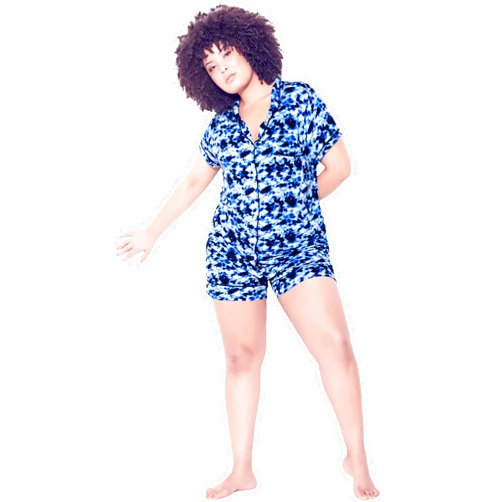 Zim and Zoe ZIM&ZOE PLUS SIZE TOP PIPING PRT IN BLUE TIE DYE
