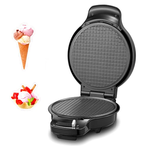 FOHERE Waffle Cone Maker Machine and Ice Cream Bowl Maker with Temperature Control, Double Side Nonstick Waffle Bowl Maker with Cone Roller, 7.5” Thin Waffle Maker for Home Kitchen (black)