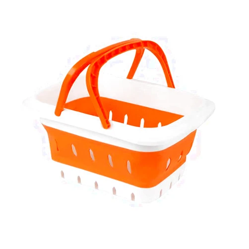 ANNIYA Foldable Plastic Bathroom Storage Basket with handles Lightweight, Durable, Ideal for Dorms, Bathrooms, Cleaning, Kitchen Storage, Camping, Waterproof and Easy to Clean (Orange 1 pack)