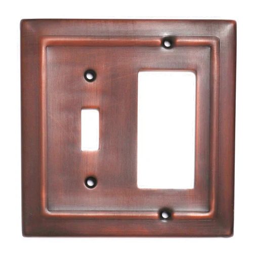 Monarch Abode 19655 Double Switch Architectural Toggle Rocker Combination Decorative Wall Plate Switch Plate Outlet Cover, 2-Gang, Antique Copper Finish