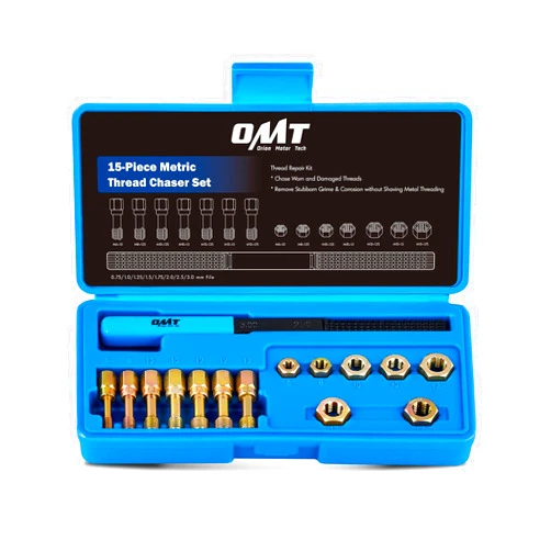 Orion Motor Tech 15 Piece Metric Thread Chaser Set, Master Thread Repair Kit Includes 7 Taps 7 Dies 1 Thread File, Universal Rethreading Kit Thread Restorer Tool Set in M6 M8 M10 M12 Sizes
