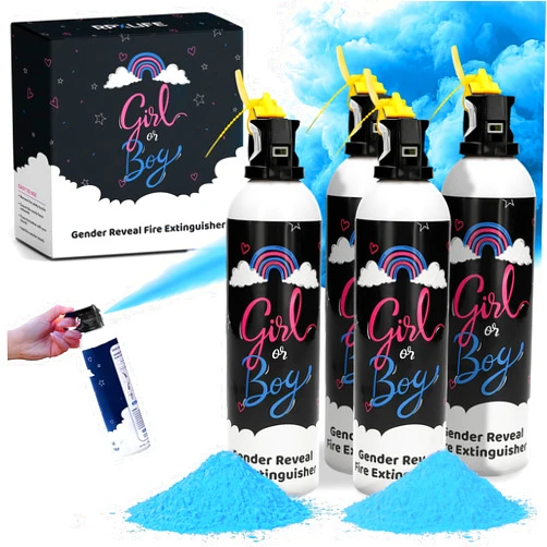 RPXLIFE Gender Reveal Fire Extinguisher Set - 4 Large Blue Smoke Spray Cans - 100% Biodegradable Party Supplies - Perfect for Unforgettable Gender Reveal Celebrations - Eco-Friendly Baby Gender Reveal