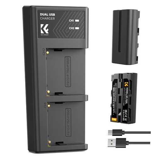 K&F Concept NP-F550 Battery 2-Pack and Dual LCD Battery Charger Compatible with Sony NP-F570, F550, F750, F770, F930, F950, F960, F970 Batteries, LED Lights, Monitors, and Camera Sliders