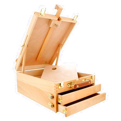 KINGART Extra Large 2 Drawer Adjustable Wood Table Sketchbox Easel, Paint Palette, Premium Beechwood - Portable Wooden Artist Desktop Case - Store Art Paint, Markers, Sketch, Draw