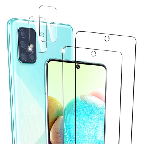 Cizerin [2+2 Pack] Tempered Glass Screen Protector for Samsung Galaxy A71 4G/5G/5G UW- and Camera Lens Protector - Anti-fingerprint - Shatter Proof - HD Clarity - Case Friendly - Gorilla Glass
