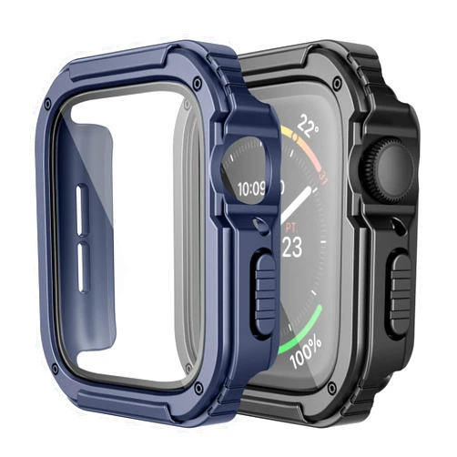 Adepoy 2 Pack Rugged Case Compatible for Apple Watch 41mm Series 9/8/7 with Tempered Glass Screen Protector, Military All Around Hard TPU Protective Cover Case Shockproof Bumper for iWatch Men 41mm