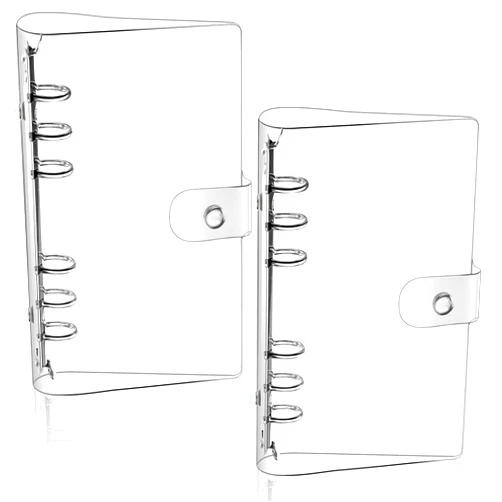 Zonon Clear A6 Binder Transparent Soft PVC 6 Ring Budget Binder Refillable Planner Binder Cover Protector Snap Button Closure Loose Leaf Folder for School, Meeting, Travel, Office (2 Pcs)