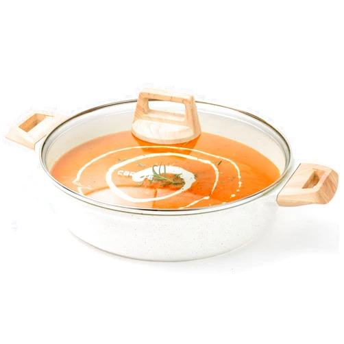 CAROTE Non Stick Kadai with Lid, Induction Kadai, Granite Covered Kadhai, Biriyani Pot, Kadhai for Deep Frying, 28cm, White