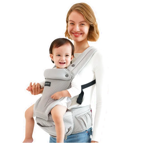 Momcozy Baby Carrier with Hip Seat, 2-in-1 Detachable Infant Hip Seat Carrier for Toddlers up to 44lbs. Breathable for Hands-Free Carrying. Fits Waist Sizes up to 47 Inches for Mom & Dad, AirMesh Grey