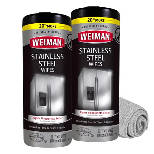 Weiman Stainless Steel Cleaner and Polish Wipes Bundle with Microfiber Cloth-Removes Fingerprints, Water Marks and Grease from Appliances - Works Great on Refrigerators, Ovens, and Grills