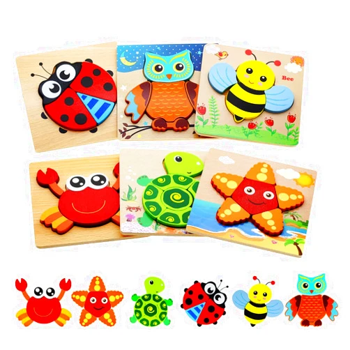 BigShu Montessori Toys for 1 2 3 Year Old Boys Girls Wooden Toddler Puzzles Kids Infant Baby Educational Learning Toys for Toddlers 1-3 Gifts 6 Animal Shape Jigsaw Eco Friendly Travel STEM Building Toy Games