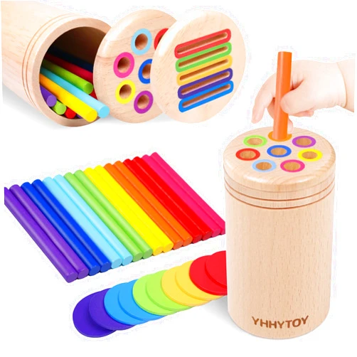 YHHYTOY Montessori Toys for 3 Year Old, Dual Play Wooden Educational Color Sorting Toy Toddler Preschool Learning Activities, Fine Motor Skills Sensory Toys for Toddlers 3-5 Girl Boy Birthday Gifts