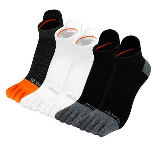 SOJOFEL Men's Ankle Toe Socks - Five Finger Cotton Socks No Show Athletic Running Breathable Mesh Low Size 9-13 5 Pairs