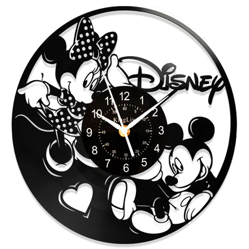 AVJERA Mouse Wall Clock, Cartoon Movie Mick Vinyl Record Clock 12 Inch Round Classic Minni Decor Mouse Silent Clocks Black, Home Decor Gifts to Kids Wife Girlfriend