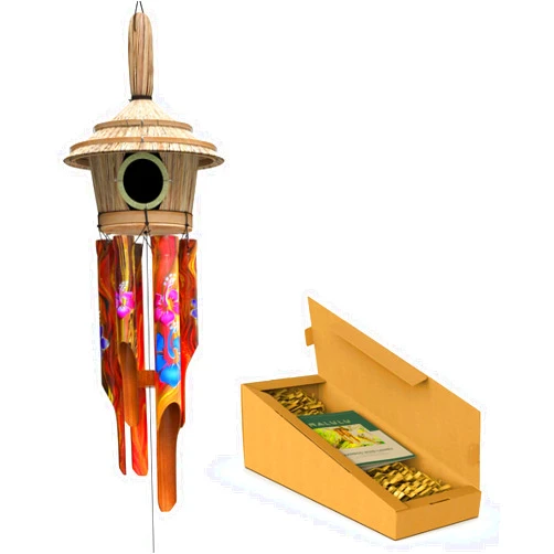 Nalulu Flory Bamboo Wind Chimes - Oustide Outdoor Wooden Windchimes with Birdhouse, Handcrafted with Calming Deep Tones, Ideal Home Decor or Gift for Him and Her