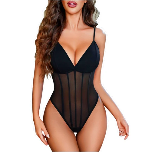 Avidlove Bodysuit for Women Sexy Lingerie Sleeveless Spaghetti Strap Cami Teddy Top Mesh Bustier Going Out