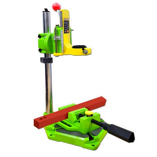 YANBORUI Vertical Drill Stand, Spindle Collar Diameter 38mm-43mm, Attachable to Electric Drills, 2.5 Inch Mivis with Vise, 90 Degree Adjustable Electric Drill Stand (with Vise)