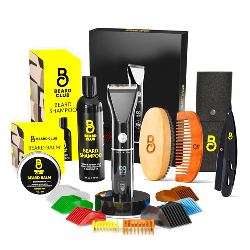 The Beard Club Mens Grooming Kit & PT45 Beard Trimmer for Men - Professional Cordless Electric Beard Hair & Moustache Trimmer, Straight Razor, Beard Shampoo, Balm, Beard Brush & Comb - Beard Kit Gift