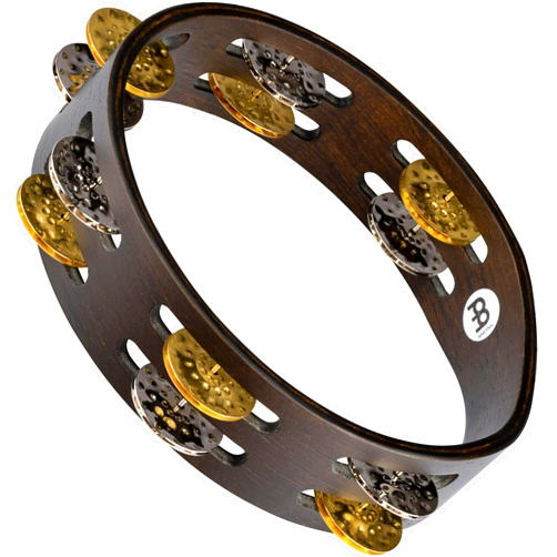 Meinl Percussion Compact Wood Tambourine with Dual Alloy Hammered Plated Steel/Solid Brass Jingles, Double Row — NOT Made in China — for All Musicians, 2-Year Warranty, Walnut Brown (CTA2VM-WB)