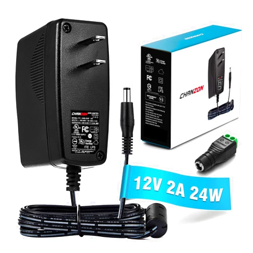 Chanzon 12V 2A 24W Power Supply AC DC Switching Adapter, 12 Volt 2 Amp AC/DC Wall Wart Converter Transformer, 100-240v 50 60HZ Input with 12vdc 2000ma Output