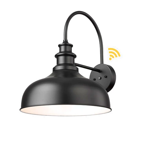 Bestshared 16”Large Dusk to Dawn Gooseneck Barn Lights Farmhouse Outdoor Wall Sconce Industrial Outdoor Wall Lights Exterior Wall Lighting Fixture (Black+White(Dusk to Dawn), 16” Dome-1Pack)