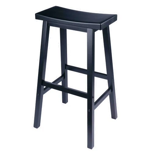 Winsome Satori Saddle Seat Bar Stool, 29in, Black Finish, Solid Wood, Transitional Style