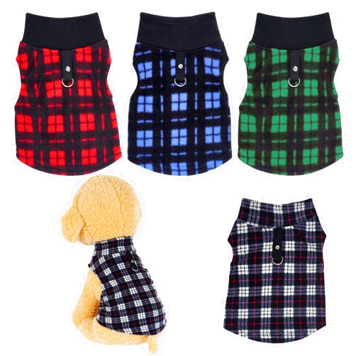 Rbenxia 4 Pieces Buffalo Plaid Dog Sweaters with Leash Ring Soft Fleece Vest Dog Pullover Warm Jacket Pet Dog Clothes Winter Dog Outfits for Small Puppy Cat Pets (X-Small)