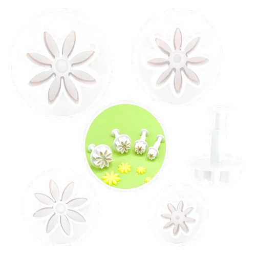 Heogacinlia 4 PCS Daisy Fondant Cutter Flower Cookie Cutters Chrysanthemum Plunger Cutters Cute Dessert Decorating Accessories DIY Summer Cookie Cutters Tools for Biscuits, Sugar Cubes, Chocolate Cake Decoration