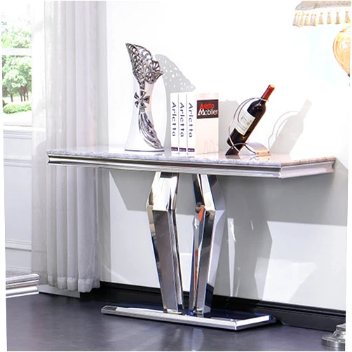 ACEDÉCOR Modern Console Table for Entryway, Mirrored Sofa Table with Geometric Base, Silver Narrow Console Table, Rectangular Entryway Table for Living Room, Office, Coffee Bar, Front Hall, Hallway