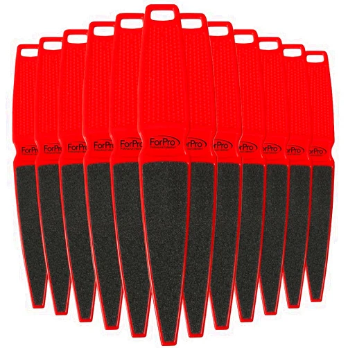 ForPro Professional Collection Pedicure Paddle Foot File, Double-Sided Foot File for Heels, Disposable & Sanitizable, 80/120 Grit, Red, Pack of 12
