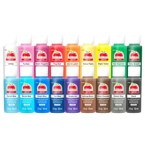 Apple Barrel Acrylic Craft Paint Set, Perfect for Arts & Crafts, 2 fl oz Each, 18 Assorted Matte Colors, 18 Count