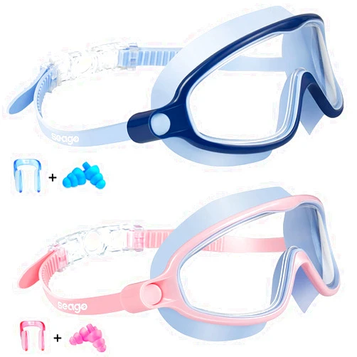 Seago Swim Goggles 2 Pack Anti-Fog Anti-UV Wide View Swimming Goggles for Kids 3-15